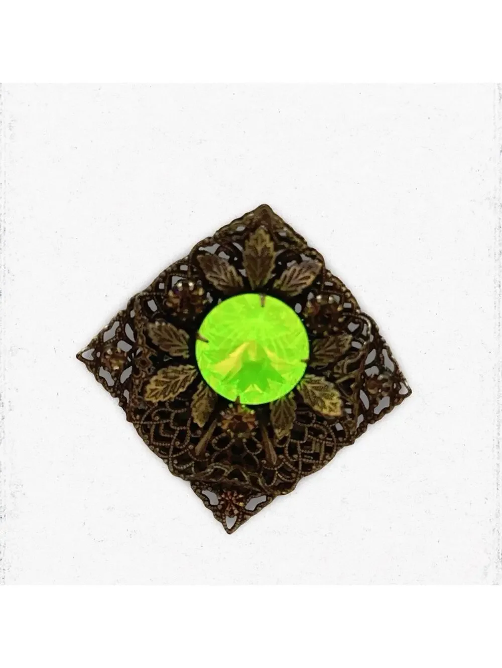 Vintage Gold Filigree Brooch Uranium Glass